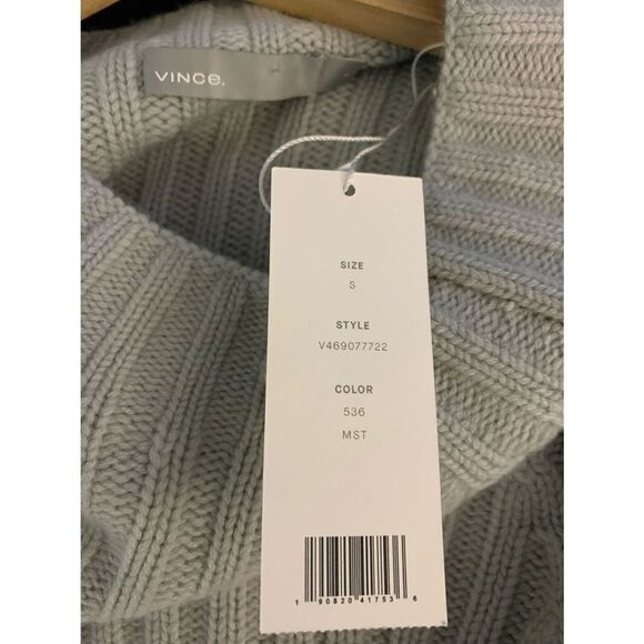 Vince Raglan Ribbed Wool & Cashmere Crew Light Heather Grey Sweater - Picture 8 of 12